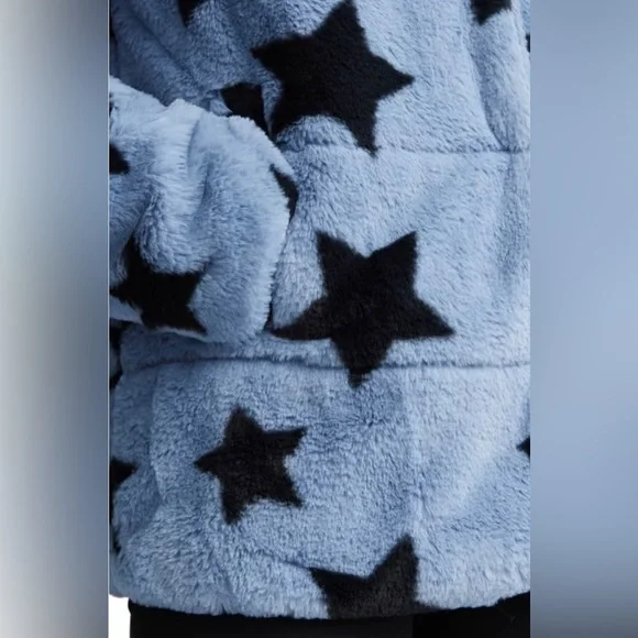 NVLT Star Print Faux Fur Jacket ✨ Blue Size Small - Picture 6 of 13